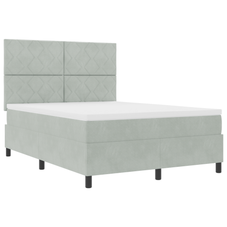 vidaXL LED Box Spring Bed met matras Lichtgrijs 140 x 190 cm Fluweel afbeelding2 - 1