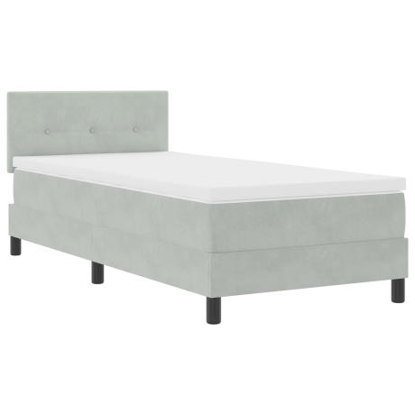 vidaXL LED Box Spring Bed met matras Lichtgrijs 90 x 200 cm Fluweel afbeelding2 - 1