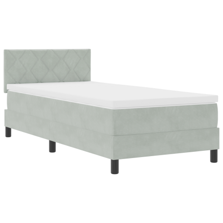 vidaXL LED Box Spring Bed met matras Lichtgrijs 90 x 200 cm Fluweel afbeelding2 - 1