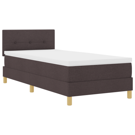 vidaXL LED Box Spring Bed met kussen Donkerbruin 90 x 200 cm Stof afbeelding2 - 1