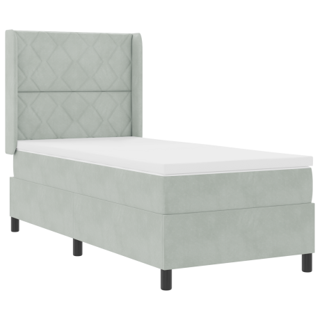 vidaXL Boxspringbed met matras fluweel lichtgrijs 90x190 cm afbeelding2 - 1