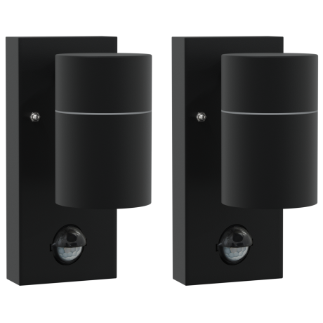 vidaXL Buiten Wandlampen met Sensor 2 stuks Zwart RVS IP44 afbeelding2 - 1