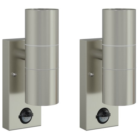 vidaXL Buitenwandlampen met Sensor 2 stuks Zilver RVS IP44 afbeelding2 - 1