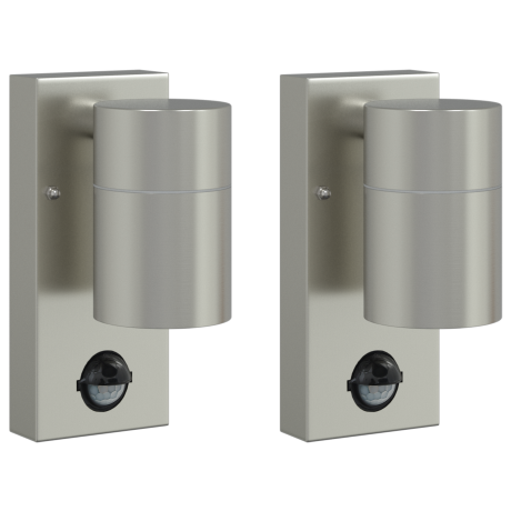 vidaXL Buitenwandlampen met sensor - 2 stuks - zilver RVS IP44 afbeelding2 - 1