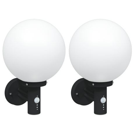 vidaXL Buitenwandlampen met Sensor 2 stuks Zwart RVS IP44 afbeelding2 - 1