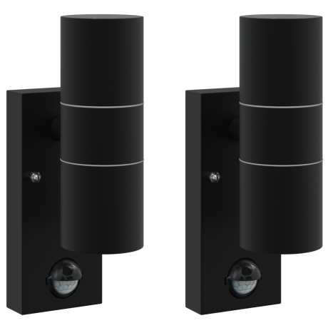 vidaXL Buitenwandlampen met Sensor 2 stuks Zwart RVS IP44 afbeelding2 - 1