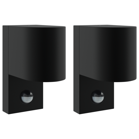 vidaXL Buitenwandlampen met Sensor 2 stuks Zwart RVS IP44 afbeelding2 - 1