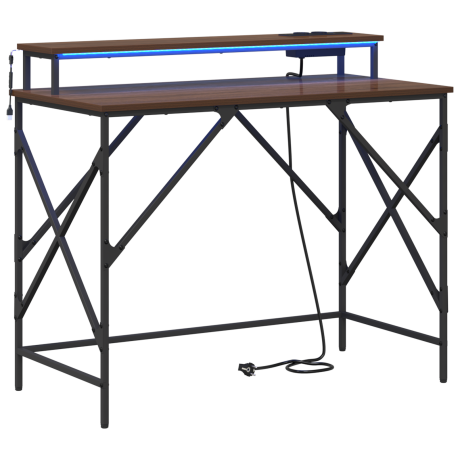 vidaXL Bureau met plank Bruin Eiken 100 x 50 x 86,5 cm Bewerkt hout afbeelding2 - 1