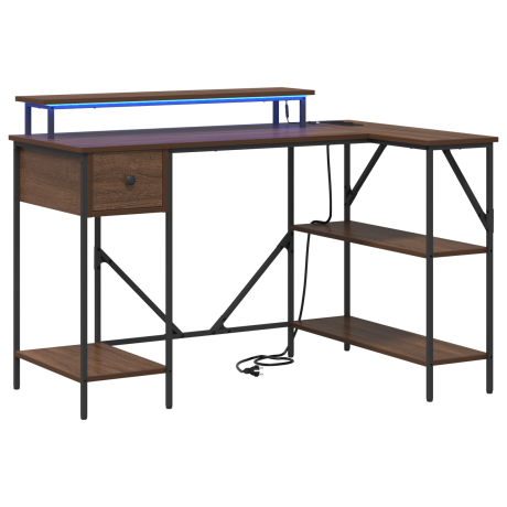 vidaXL Bureau met lade Bruin Eiken 120 x 79 x 86,5 cm Bewerkt hout afbeelding2 - 1