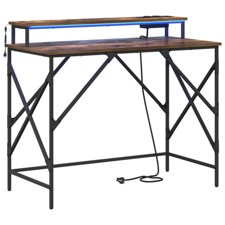 vidaXL Bureau met plank Gerookt eiken 100 x 50 x 86,5 cm Bewerkt hout afbeelding2 - 1