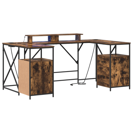 vidaXL Bureau met lade Gerookt eiken 182 x 101 x 87.5 cm Bewerkt hout afbeelding2 - 1