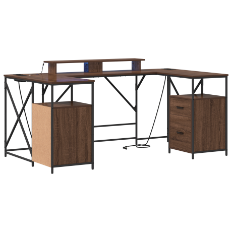 vidaXL Bureau met lade met opslag Bruin eiken 182 x 101 x 87.5 cm Bewerkt hout afbeelding2 - 1