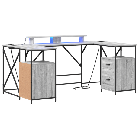 vidaXL Bureau met lade met opslag Grijs sonoma 182 x 101 x 87.5 cm Bewerkt hout afbeelding2 - 1