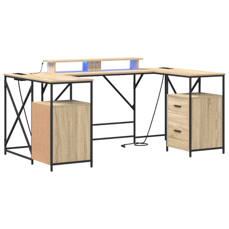 vidaXL Bureau met lade met opslag Sonoma eiken 182 x 101 x 87.5 cm Bewerkt hout afbeelding2 - 1