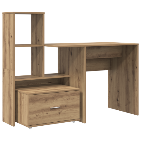 vidaXL Bureau met lade met plank met opslag artisanaal eikenkleurig 131,5 x 50 x 106,5 cm afbeelding2 - 1
