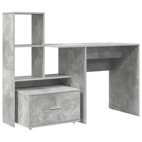 vidaXL Bureau met lade met plank met opslag Betongrijs 131,5 x 50 x 106,5 cm Bewerkt hout afbeelding2 - 1
