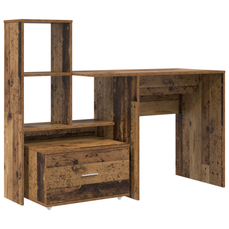 vidaXL Bureau met lade met plank met opslag Oud hout 131,5 x 50 x 106,5 cm Bewerkt hout afbeelding2 - 1