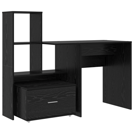 vidaXL Bureau met lade met plank Zwart eiken 131,5 x 50 x 106,5 cm Bewerkt hout afbeelding2 - 1