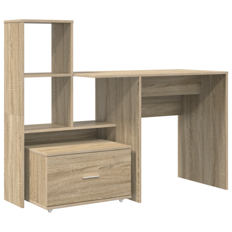 vidaXL Bureau met lade Sonoma eiken 131,5 x 50 x 106,5 cm Bewerkt hout afbeelding2 - 1
