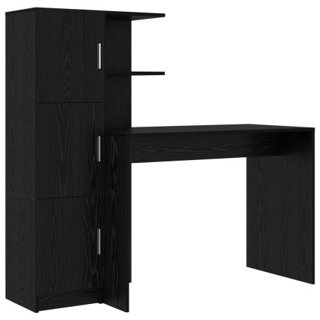 vidaXL Bureau met Opbergruimte Zwart Eiken Geengineerd Hout afbeelding2 - 1