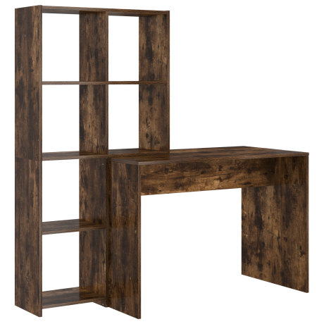 vidaXL Bureau met plank Gerookt eiken 138,5 x 55 x 143 cm Bewerkt hout afbeelding2 - 1