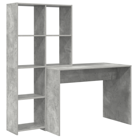 vidaXL Bureau met plank met opslag Betongrijs 138.5 x 55 x 143 cm Bewerkt hout afbeelding2 - 1
