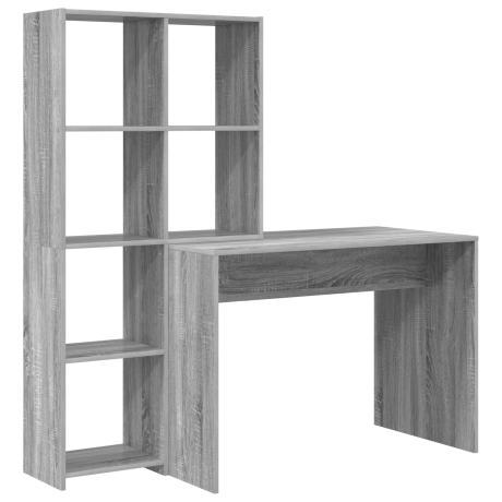 vidaXL Bureau met plank met opslag Grijs sonoma 138.5 x 55 x 143 cm Bewerkt hout afbeelding2 - 1
