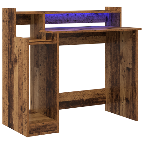 vidaXL Bureau with Desk Lamps met plank met opslag Oud hout 97 x 45 x 90 cm Bewerkt hout afbeelding2 - 1