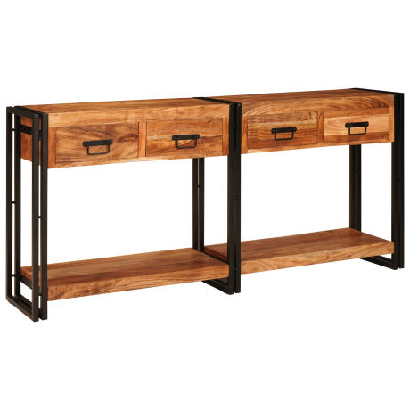 vidaXL Wandtafels 2 pcs Bruin 161 x 33 x 75 cm Massief Acaciahout afbeelding2 - 1