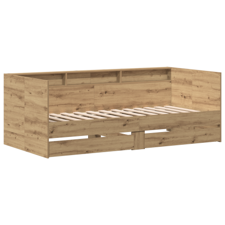 vidaXL Dagbed met Lades Artisan Eiken Bewerkt Hout 90 x 200 cm Stevig afbeelding2 - 1