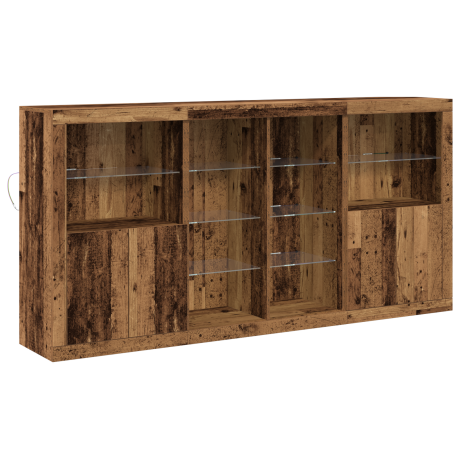 vidaXL LED Sideboard 3 pcs Oudhout 202 x 37 x 100 cm Bewerkt hout afbeelding2 - 1