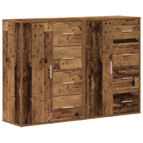vidaXL Dressoir met lade 2 pcs Oudhout 60 x 31 x 84 cm Bewerkt hout afbeelding2 - 1