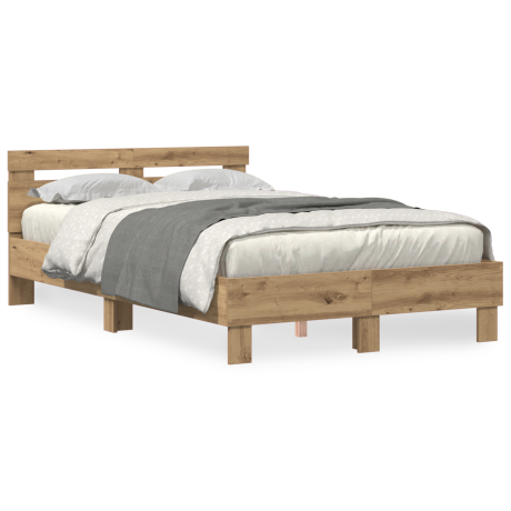 vidaXL Bedframe met LED Artisan Eiken 135 x 190 cm Bewerkt hout afbeelding2 - 1