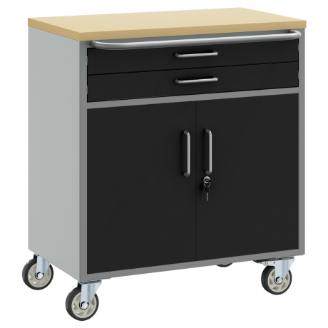 vidaXL Gereedschapskast met wielen en slot 75x45x85 cm staal zwart afbeelding2 - 1