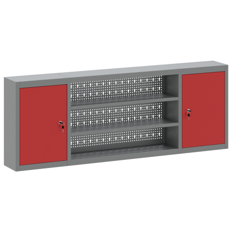 vidaXL Gereedschapskast wandmontage pegboard 150x20x55 cm staal rood afbeelding2 - 1