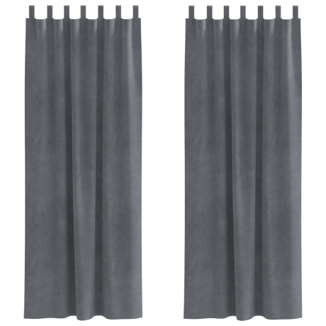 vidaXL Gordijnen 2 st verduisterend met lussen fluweel superlichtgrijs afbeelding2 - 1