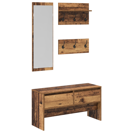 vidaXL Halmeubelset met lade met opslag Oud hout 90 x 31 x 46,5 cm Bewerkt hout afbeelding2 - 1