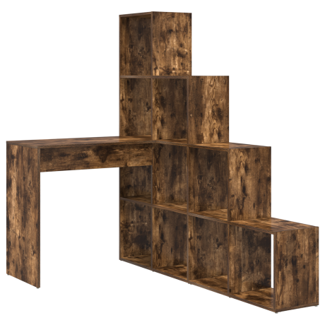 vidaXL Hoekbureau met plank met opslag Gerookt eiken 101,5 x 149,5 x 149,5 cm afbeelding2 - 1