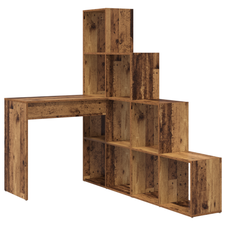 vidaXL Hoekbureau met plank met opslag Oud hout 101,5 x 149,5 x 149,5 cm afbeelding2 - 1