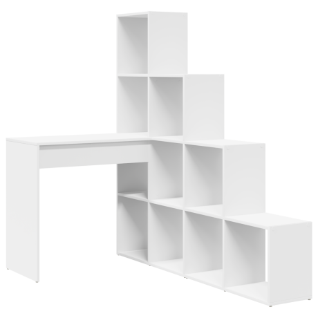 vidaXL Hoekbureau met plank met opslag Wit Standaard Samengesteld hout en MDF afbeelding2 - 1