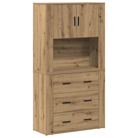 vidaXL Hoge kast met lade Artisan Eiken 80 x 33 x 150 cm Bewerkt hout afbeelding2 - 1