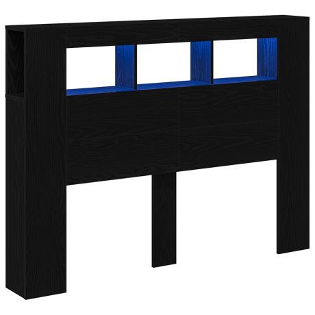 vidaXL LED Hoofdbord Zwart Eiken 140 x 18,5 x 103,5 cm Bewerkt hout afbeelding2 - 1