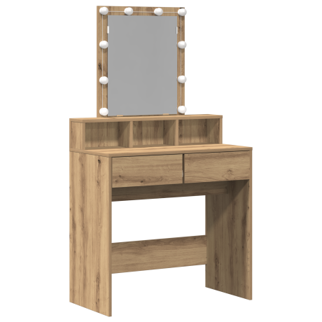 vidaXL Kaptafel met spiegel en LED's bewerkt hout artisanaal eiken afbeelding2 - 1