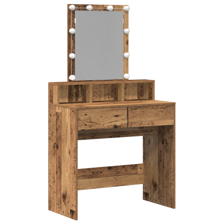 vidaXL Kaptafel met spiegel en LED's bewerkt hout oud houtkleurig afbeelding2 - 1