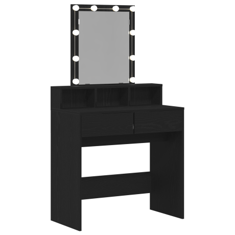 vidaXL Kaptafel met spiegel en LED's bewerkt hout zwart eikenkleurig afbeelding2 - 1