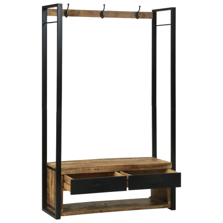 vidaXL Kledingrek met Haken en Planken 110x40x185 cm Massief Ruw Hout Mango afbeelding2 - 1