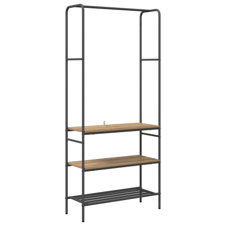 vidaXL Kledingrek met planken artisanaal eikenkleurig 77 x 30 x 171 cm afbeelding2 - 1