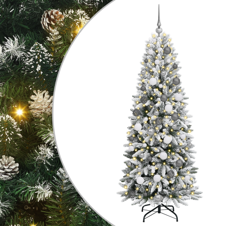 vidaXL Kunstkerstboom met decoratieve touwlichten Wit 180 cm PVC afbeelding2 - 1