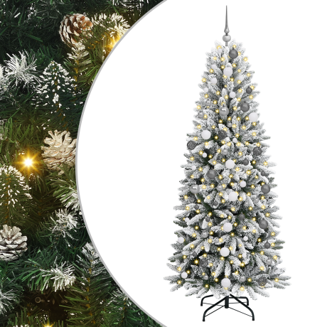vidaXL Kunstkerstboom met decoratieve touwlichten Wit 210 cm PVC afbeelding2 - 1