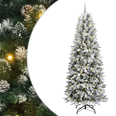 vidaXL Kunstkerstboom met decoratieve touwlichten Wit 240 cm PVC afbeelding2 - 1